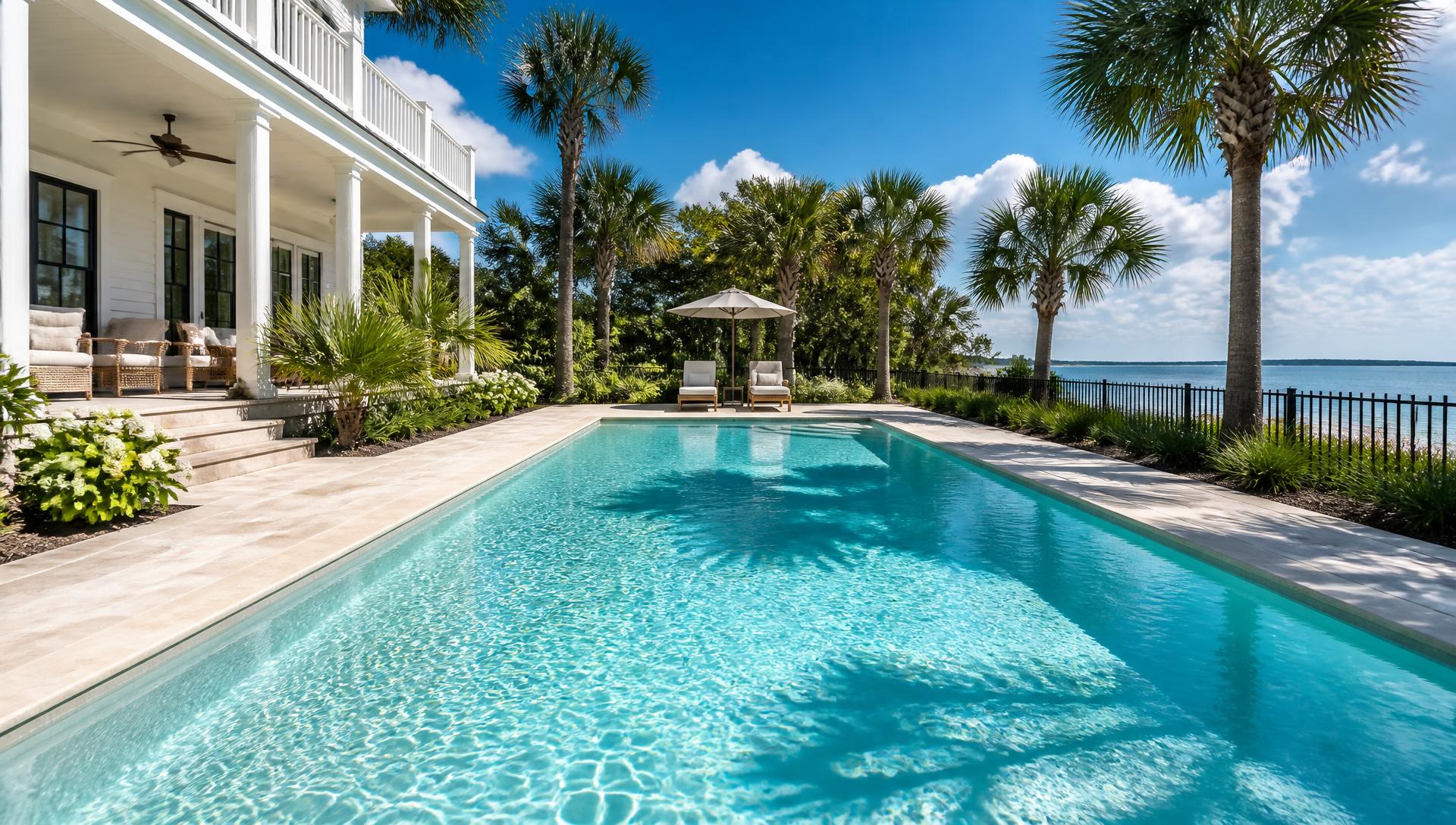 Residential pool with clear blue water